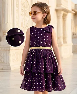 Hola Bonita Woven Sleeveless Party
                              Dress With Foil Polka Dot Print & Belt
                              - Wine