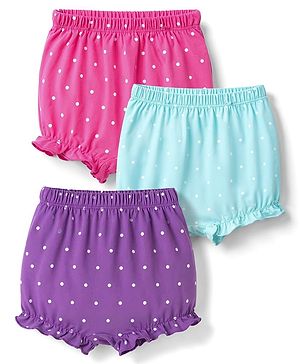 Babyhug 100% Cotton Single Jersey Knit Polka Dot Printed Bloomers Pack of 3 - Dark Pink & Light Blue