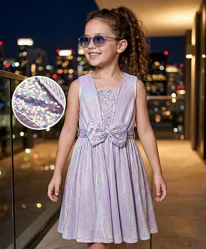 Hola Bonita Knit Sleeveless Shimmer
                              Party Dress With Sequinned Yoke & Belt
                              - Lilac