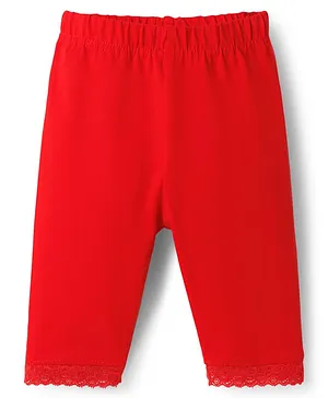 Babyhug
                              Cotton Lycra Knit Three Fourth Solid
                              Leggings With Lace Detailing - Red