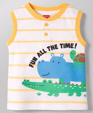 Babyhug Cotton Knit T-Shirt Sleeveless Striped with Graphics Multi Color 6-9 Months