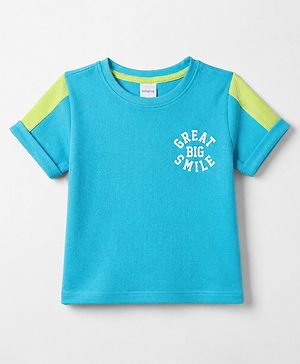 Babyhug Waffle Knit T-Shirt Half Sleeves Structured with Graphics Blue 6-9 Months
