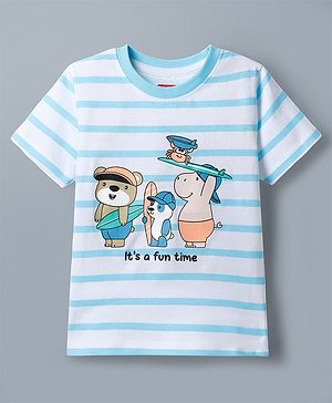 Babyhug Cotton Knit T-Shirt Half Sleeves Striped with Graphics Multi Color 6-9 Months