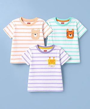 Babyhug Cotton Knit Half Sleeves T-Shirts with Graphics Pack of 3 Multi Color 6-9 Months