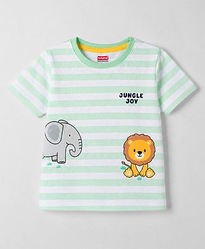 Babyhug Cotton Knit T-Shirt Half Sleeves Striped with Graphics Multi Color 6-9 Months