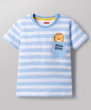 Babyhug Cotton Knit T-Shirt Half Sleeves Striped with Graphic Multi Color 6-9 Months