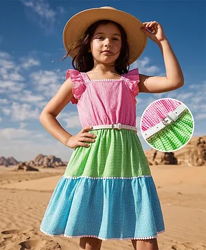 Hola Bonita Cotton Woven
                                  Sleeveless Tiered Dress Multi Color
                                  7-8 Years