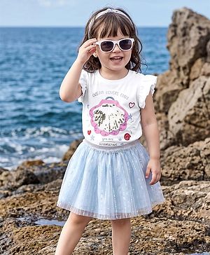 Babyhug Disney Single Jersey Knit Half Sleeves Top & Skirt Set with Disney Princess Graphics & Sequin Detailing - Multicolor