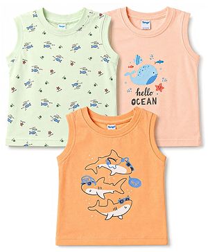 Tango Cotton Knit T-Shirts Sleeveless Graphic Green 12-18 Months Pack of 3