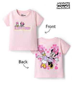 Babyhug Disney Cotton Knit T-Shirt with Minnie and Friends Front and Back Print Half Sleeves Round Neck Pink 9-12 Months
