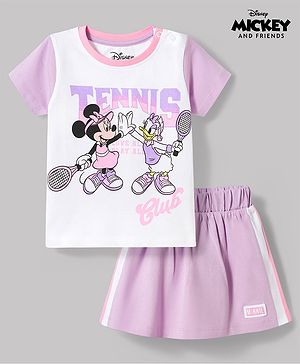 Babyhug Disney Single Jersey Knit Half Sleeves Top & Skirt Set with Minnie & Friends Graphics - Multicolor