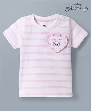 Babyhug Disney Cotton Knit T-Shirt Half Sleeve Round Neck Striped with Marie Graphics Multi Color 6-9 Months