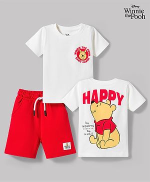 Babyhug Disney Single Jersey Knit Half Sleeves T-Shirt & Shorts Set with Winnie The Pooh Graphics - Multicolor