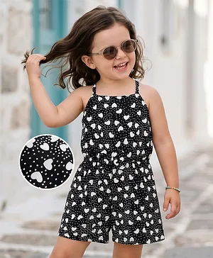 Mark & Mia Cotton Woven
                              Sleeveless Jumpsuit with Heart Print &
                              Bow Applique - Black