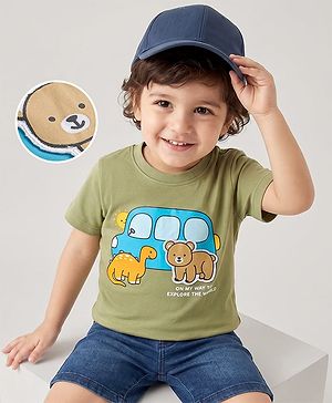 Babyhug 100% Cotton Knit Half Sleeves T-Shirt with Patch Detailing - Green