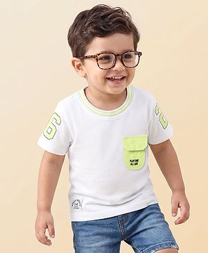 Babyhug 100% Cotton Knit Half Sleeves Text Printed T-Shirt - White