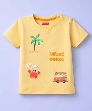 Babyhug Cotton Knit Half Sleeves T-Shirt With Beach Theme HD Print - Multicolor