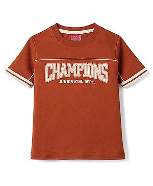 Babyhug Cotton Knit Half Sleeves T-Shirt with Champions Print - Multicolor
