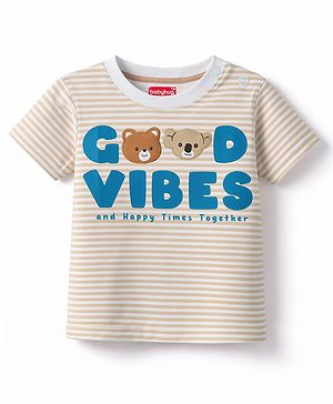 Babyhug Cotton Knit Half Sleeves Striped T-Shirt with Animal Patch - Multicolor