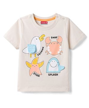 Babyhug Cotton Knit T-Shirt with Applique Detailing Half Sleeves Multi Color 6-9 Months