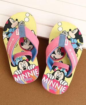 Cute Walk by Babyhug Disney Back Strap Closure Flip Flops With Minnie Mouse Print - Yellow & Pink