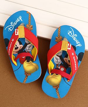 Cute Walk by Babyhug Disney Back Strap Closure Flip Flops With Mickey Mouse Print - Blue & Red