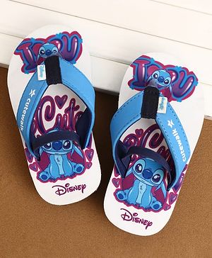 Cute Walk by Babyhug Disney Back Strap Closure Flip Flops With Stitch Print - White & Blue