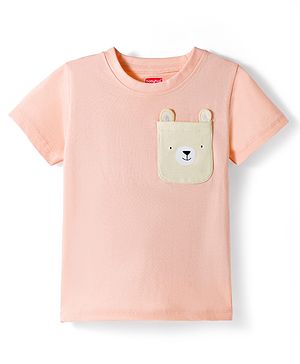 Babyhug Cotton Knit Half Sleeves T-Shirt with Ear Applique - Multicolor