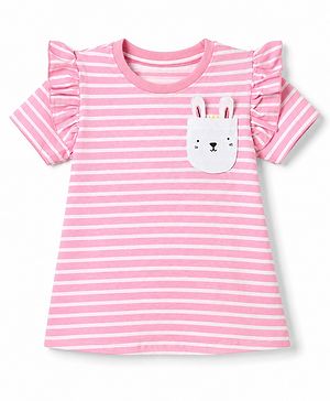 Babyhug Cotton Knit T-Shirt Half Sleeves Striped with Graphic Multi Color 6-9 Months