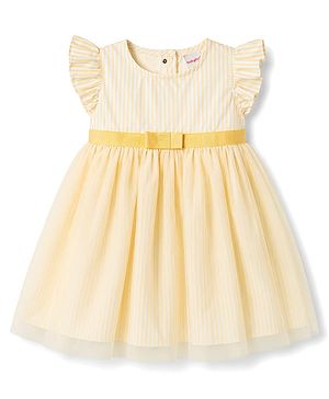 Babyhug Cotton Woven One Piece Dresses/Frocks with Ruffled Sleeves and Striped Pattern Orange 3-6 Months