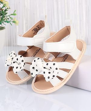 Cute Walk by Babyhug Velcro Closure Booties With Bow Applique & Polka Dots Print - White