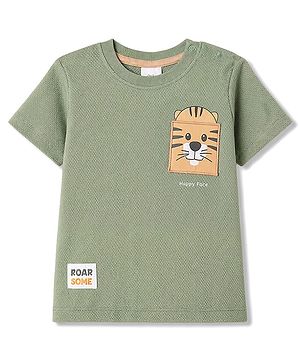 Babyhug Popcorn Knit Half Sleeves T-Shirt With Lion Embroidered Patch - Green