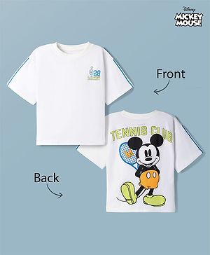 Pine Kids Disney Single Jersey Knit Half Sleeves T-Shirt With Front & Back Mickey Mouse Graphics - White