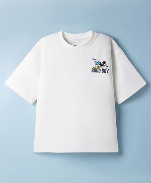 Pine Kids Disney Single Jersey Knit Half Sleeves T-Shirt With Mickey Mouse Front & Back Print - White