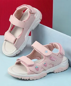 Cute Walk by Babyhug Velcro Closure Sandals
                      With Strawberry Applique - Pink