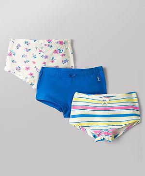 Pine Kids Cotton Lycra Knit Striped & Floral Printed Panties Pack of 3 (Color May Vary)