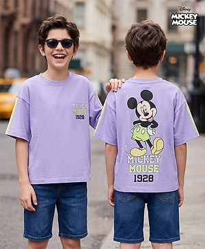 Pine Kids Disney Cotton Knit T-Shirt Half Sleeves with Mickey Mouse Print Purple 4-5 Years