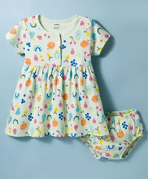 CUCUMBER Interlock Knit
                                  Sleeveless Tropical Theme Printed
                                  Frock with Bloomer - Lime Green