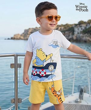 Babyhug Disney Single Jersey Knit Half Sleeves T-Shirt & Shorts Set with Winnie & Friends Graphics - Multicolor