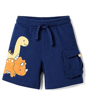 Babyhug Terry Knit Mid Thigh Dino Printed Shorts - Navy Blue