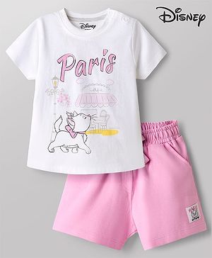 Babyhug Disney Half Sleeves T-Shirt & Shorts Set With Marie Graphics - Multicolor