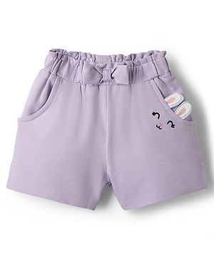 Babyhug Terry Knit Mid Thigh Shorts with Bunny Embroidery & Applique - Lavender