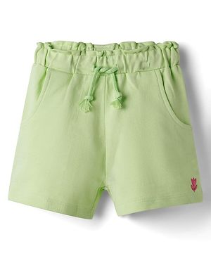 Babyhug Terry Knit Mid Thigh Shorts With Floral Embroidery - Limegreen