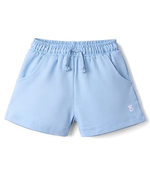 Babyhug Terry Knit Mid Thigh Shorts with Floral Embroidery - Blue