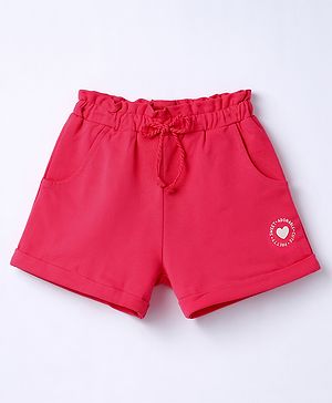 Babyhug Terry Knit Mid Thigh Shorts with Heart Print - Dark Pink