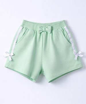 Babyhug Terry Knit Mid Thigh Solid Shorts with Bow Applique - Mint