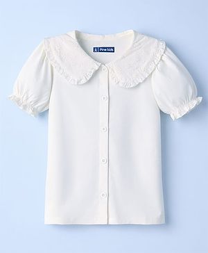 Pine Kids Cotton Knit Top with Peter Pan Collar and Puff Sleeves White 4-5 Years
