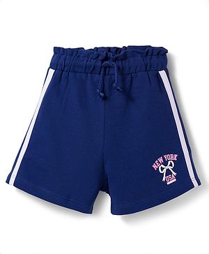Babyhug Terry Knit Mid Thigh Length Shorts with New York Print & Tape Detailing - Navy Blue