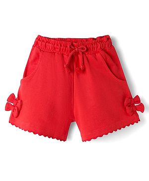 Babyhug Terry Knit Mid Thigh Solid Shorts With Bow Applique - Red