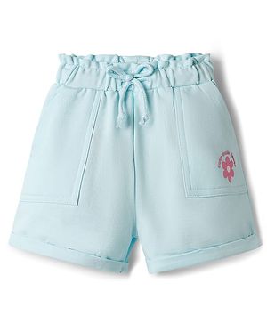 Babyhug Terry Knit Mid Thigh Shorts With Floral Print - Light Blue